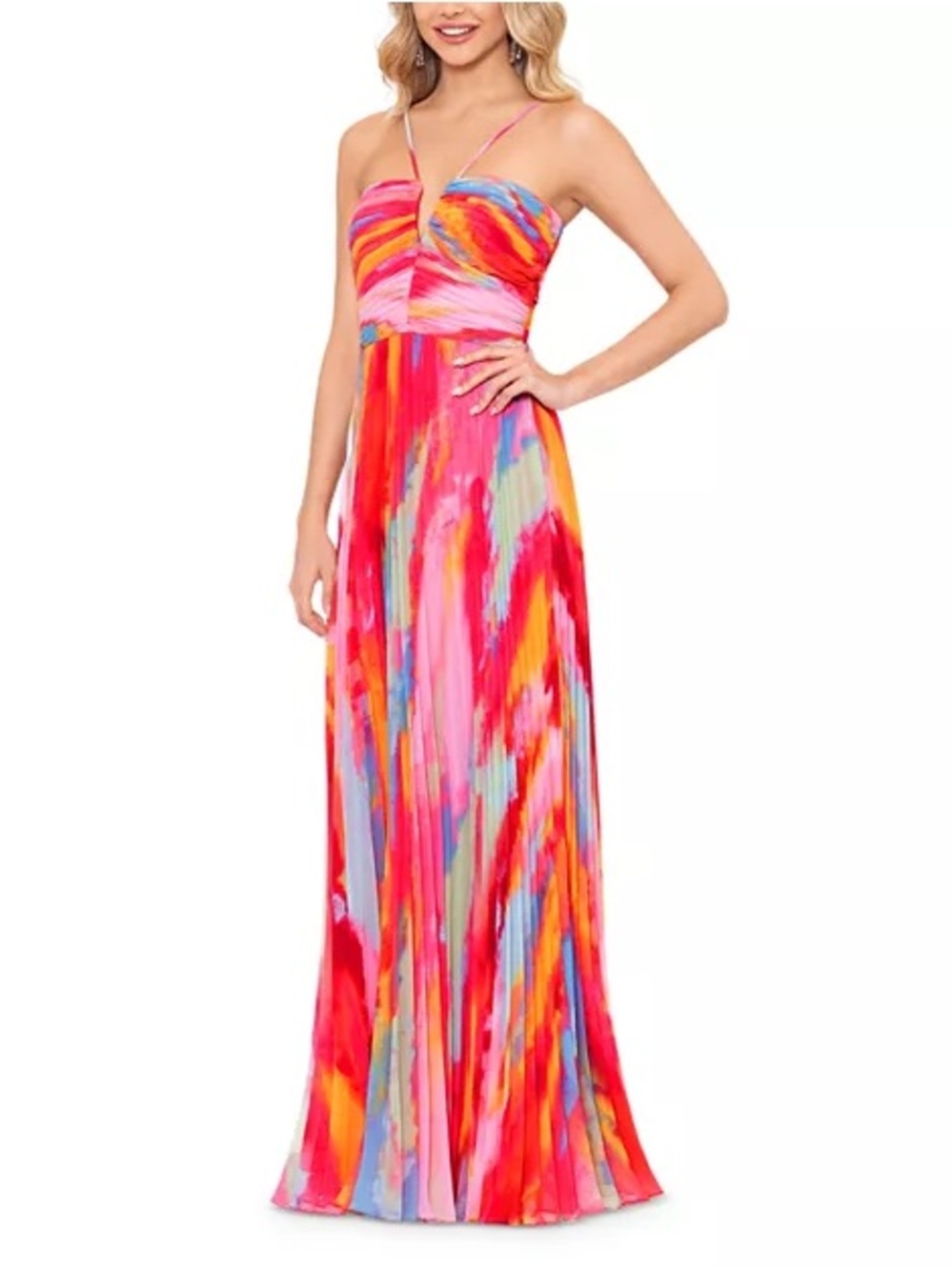 Aqua pleated gown Multicolor Maxi Dress